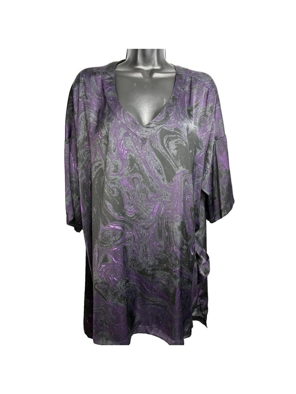 Seven Melissa McCarthy Black/Purple Paisley V-Neck Blouse Pocket Women's XL